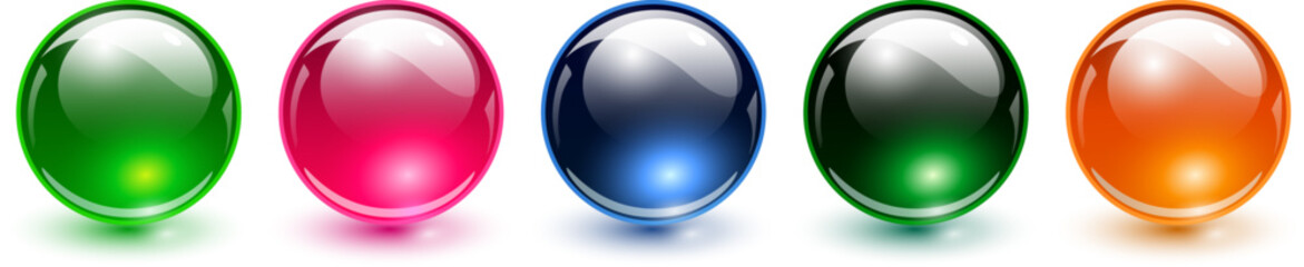 Colored spheres set, glossy 3D colorful glass balls collection