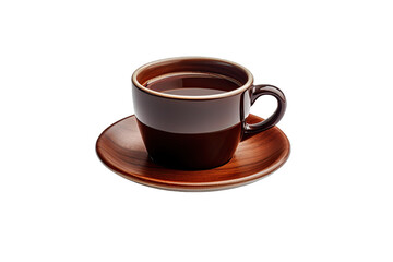 Fototapeta na wymiar A Cup Of Coffee In Cup Shiny Lacquered Brown Wood On Transparent Background