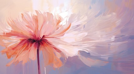 Watercolor pink flower, contemporary floral brushstroke oil painting painting