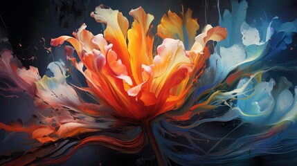 Fototapeta na wymiar Watercolor orange flower, contemporary floral brushstroke oil painting painting