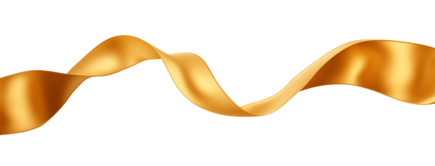 Gold satin ribbon isolated on white background, horizontal element for decoration gift boxes