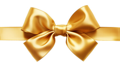 Gold ribbon satin bow isolated on white background, horizontal element for decoration gift boxes