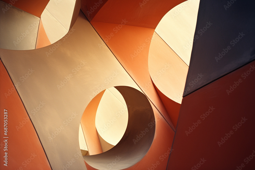 Poster Abstract expression through the interplay of geometric shapes and warm tones.