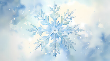 Fototapeta na wymiar An artistic watercolor painting of a single snowflake, oversized on an off-white canvas