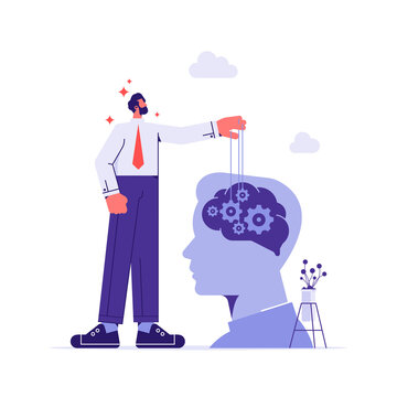 Manipulator concept vector illustration, puppet master manipulate man mind, domination exploitation, mental control ropes