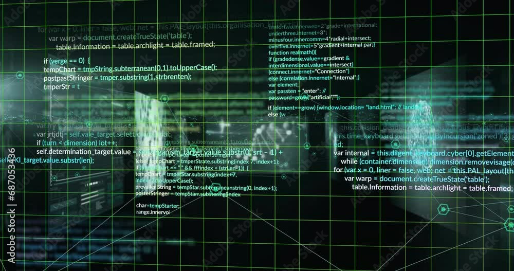 Poster Animation of computer programming language over multiple medical interfaces over black background