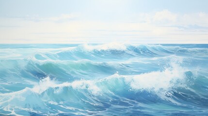 Fototapeta premium Blue ocean wave brushstroke acrylic oil painting