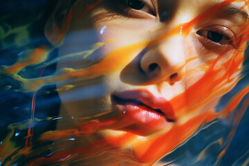 A surreal abstract color portrait that defies traditional boundaries, with distorted shapes and vibrant hues creating a sense of intrigue and mystery. - obrazy, fototapety, plakaty
