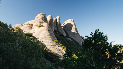 Conglomerate rocks in Montserrat mountains near Maria de Montserrat Abbey, Spain