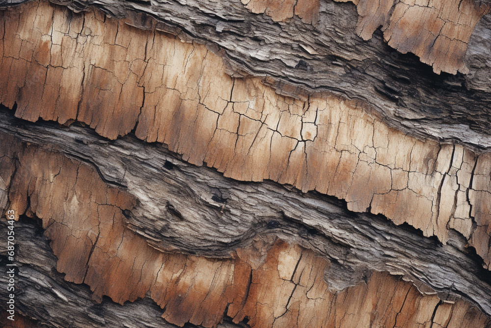 Aufkleber A mesmerizing macro photograph showcasing the intricate texture of tree bark, with fine lines, rough edges, and subtle patterns creating a visually captivating image.