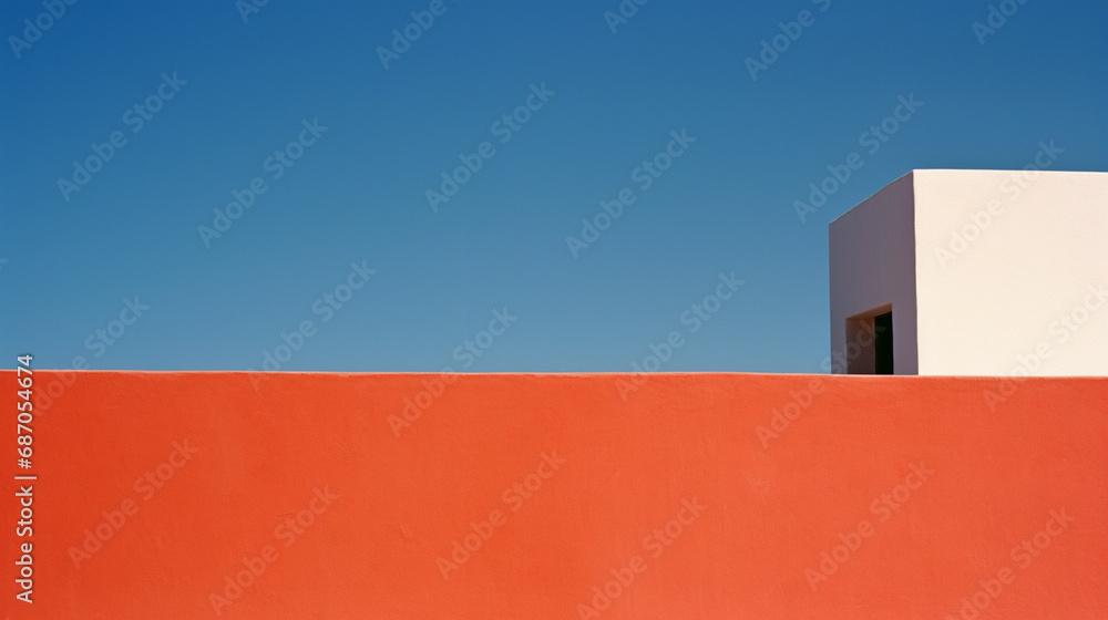 Poster a minimalist abstract graphic composition, using negative space and clean lines to convey simplicity