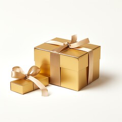 a gold boxes with bows