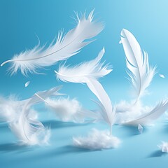 a group of white feathers falling
