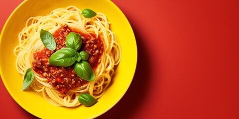 a bowl of spaghetti with sauce and basil leaves