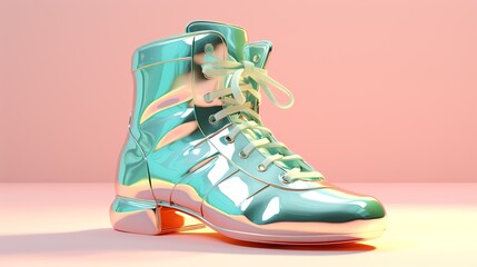 a shiny boot with white laces