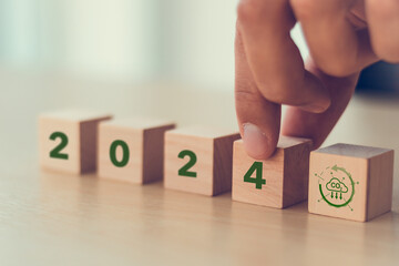 Reducing carbon emissions target in 2024. Green business, enviromental sustainability. Climate...