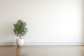 Minimalist Room with a Potted Plant on Wooden Floor