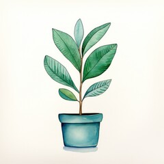 Watercolor hand-drawn home green plant potted. Green botanical isolated on a white background
