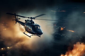 a helicopter flying in the air - obrazy, fototapety, plakaty