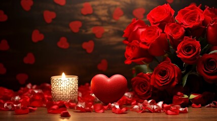 valentine background with red  roses and a heart