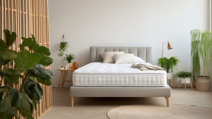 A bed with a white mattress