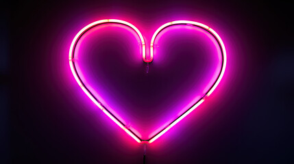 Heart shaped pink neon light tubes and glow on black.