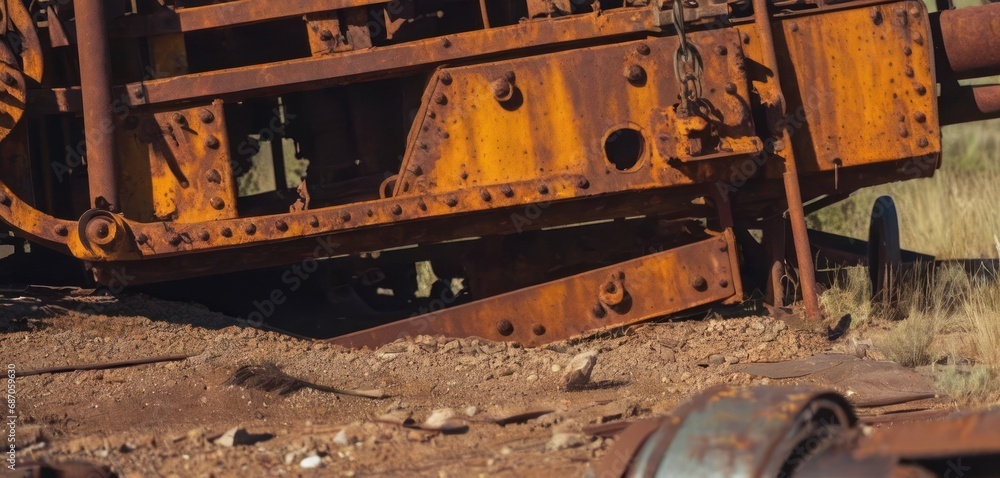 Poster a close up of a train on a train track with a train on the tracks in the background and a train on t