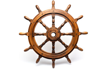 Wooden helm wheel isolated on white background.generative ai