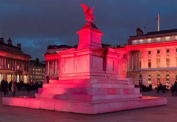 Crimson Canvas: Trafalgar Square Bathed in Evening Glow - obrazy, fototapety, plakaty