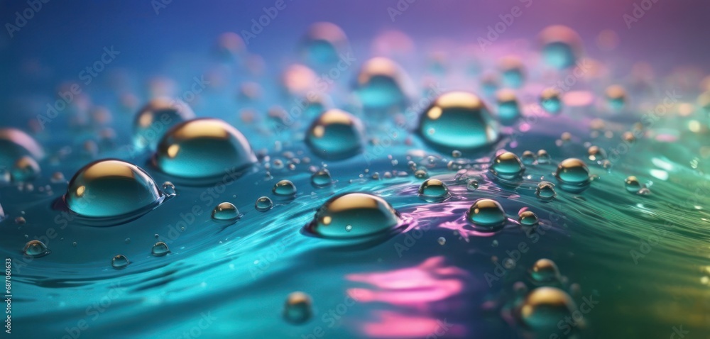 Poster a close up of a water drop of water on a surface of water with a drop of water on top of it.
