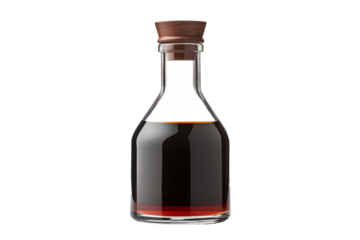 Glass bottle with soy sauce with cork isolated on white background.generative ai