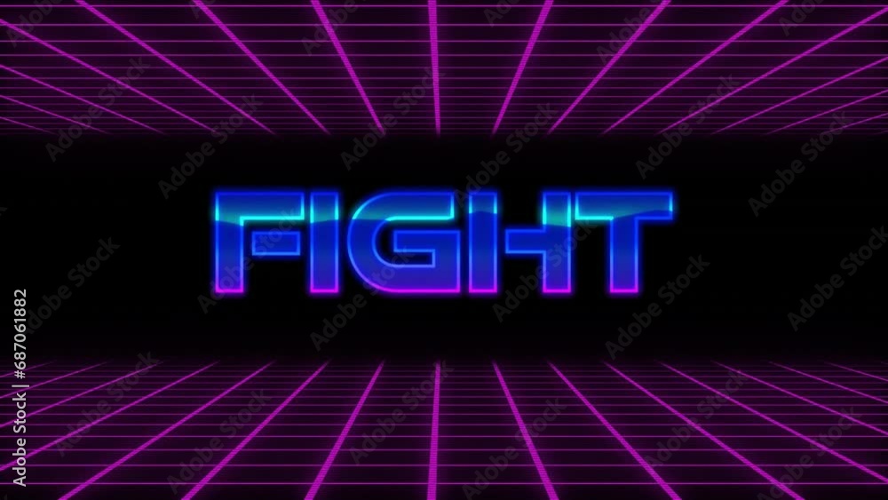 Poster animation of fight text between grid pattern against black background