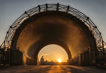 Golden Hour Gateway: Greenwich Foot Tunnel under Sunset Radiance - obrazy, fototapety, plakaty