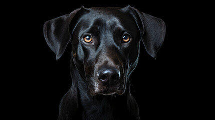 A black dog with a black background