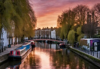 Luminous Locks: Little Venice's Canals Reflecting Sunset Colors