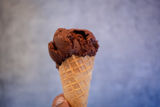 Close up image of chocolate ice cream cone
