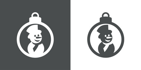 Logo snowman. Silueta de bola de navidad con muñeco de nieve sonriente con sombrero, foulard y nariz de zanahoria para su uso en tarjetas y felicitaciones de Navidad