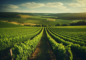 Plantations of Green Vineyards. View From Above