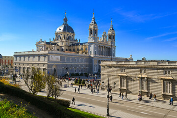 Fototapeta premium Madrid Cathedral Santa Maria la Real de La Almudena in Madrid, Spain, Architecture and landmark of Madrid. High quality photo