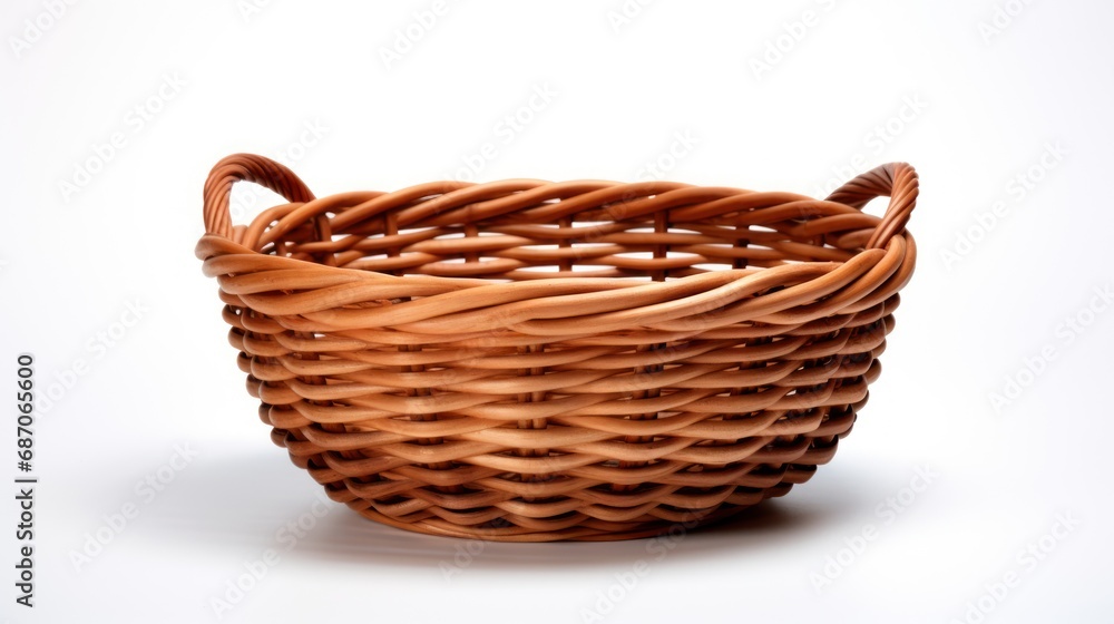 Poster a wicker basket on a white background the basket is made of wicker and has a rustic, natural look it