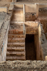 Naklejka premium Roman archaeological remains of well-preserved rooms, cellars and a staircase of the Mitreo house in Mérida, Spain.