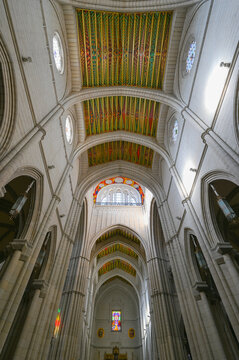 MADRID, SPAIN, Nov 17, 2023, Interior of main nave of the Cathedral of Santa Maria la Real de la Almudena, High quality photo