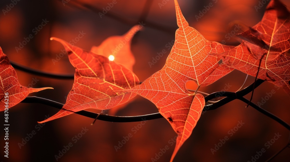 Poster  a close up of a tree branch with leaves on it and a blur background of a tree branch with leaves on it.