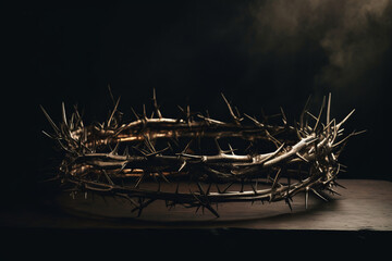 Crown of thorns on a dark background, a symbol of the redemption of sin and curse. Religious theme.generative ai