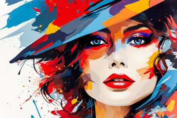 Captivating explosion of carnival essence, featuring a woman's face adorned with abstract, colorful brush strokes, highlighting the dynamic spirit of the festivities