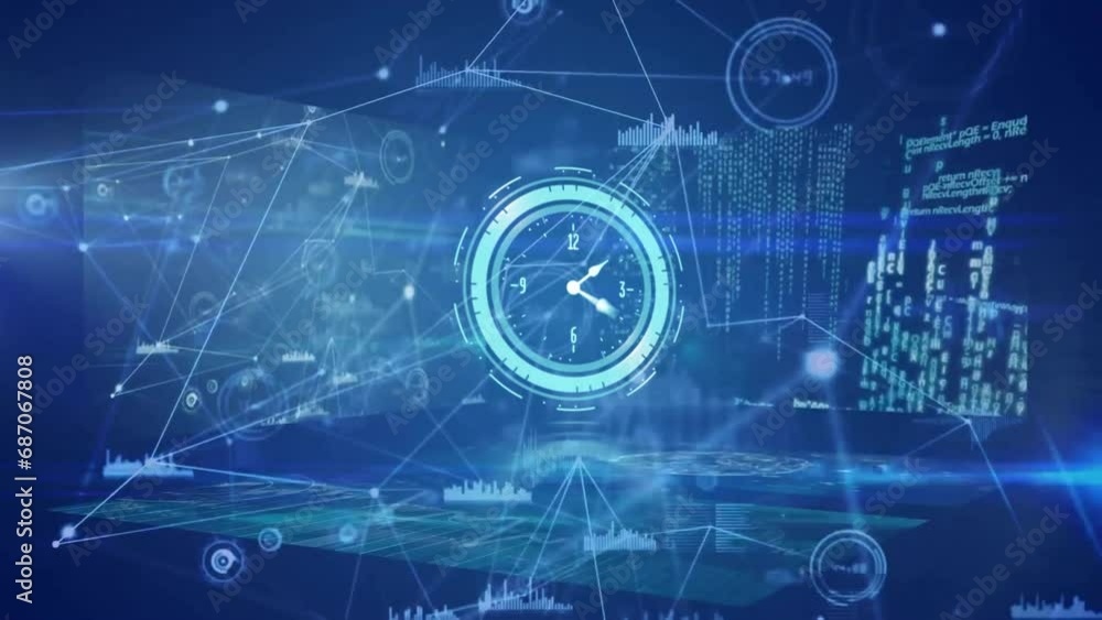 Aufkleber animation of clock moving and data processing