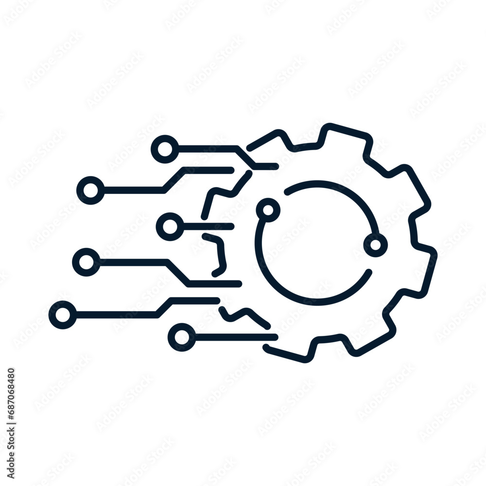 Poster concept automation, modernization. vector linear icon isolated on white background.