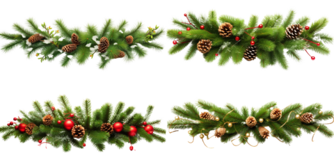 A set of Christmas Pine Branch with Delightful Decorations a Touch of Holiday Magic Festive Pine Elegance Isolated on a Transparent Background    