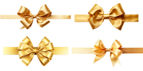 A set of Golden Ribbon and Bow Isolated on a Transparent Background
