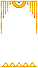 PNG Image Traditional indian garland marigold toran floral vector wedding and festival decoration,  Diwali decoration Toran border on transparent background © VectorsDays